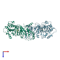 PDB entry 2etk coloured by chain, top view.