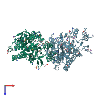 PDB entry 2etv coloured by chain, top view.