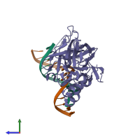 PDB entry 2etw coloured by chain, side view.