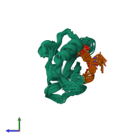 PDB entry 2eu0 coloured by chain, ensemble of 20 models, side view.