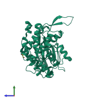 PDB entry 2eu9 coloured by chain, side view.