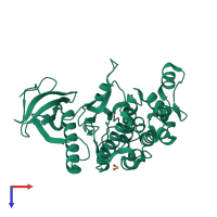 PDB entry 2eu9 coloured by chain, top view.