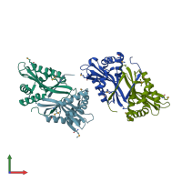 PDB entry 2eui coloured by chain, front view.