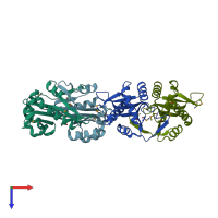 PDB entry 2eui coloured by chain, top view.