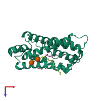 PDB entry 2eum coloured by chain, top view.