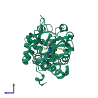 PDB entry 2eun coloured by chain, side view.