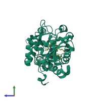 PDB entry 2eut coloured by chain, side view.