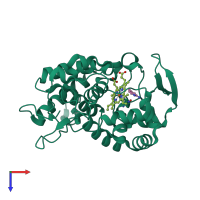 PDB entry 2eut coloured by chain, top view.