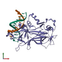 PDB entry 2euv coloured by chain, front view.