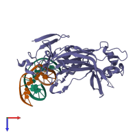 PDB entry 2euw coloured by chain, top view.