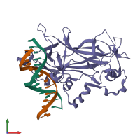 PDB entry 2eux coloured by chain, front view.