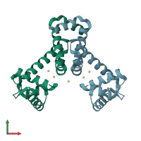 PDB entry 2ev0 coloured by chain, front view.