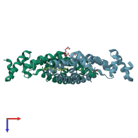 PDB entry 2ev1 coloured by chain, top view.