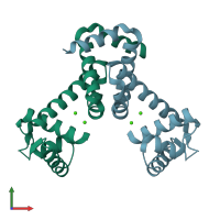 PDB entry 2ev5 coloured by chain, front view.