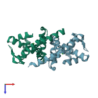 PDB entry 2ev5 coloured by chain, top view.