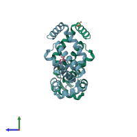 PDB entry 2ev6 coloured by chain, side view.