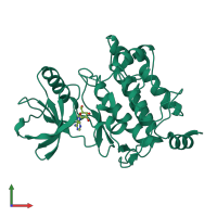 PDB entry 2eva coloured by chain, front view.