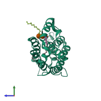 PDB entry 2evd coloured by chain, side view.