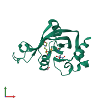 PDB entry 2eve coloured by chain, front view.