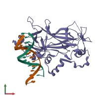 PDB entry 2evf coloured by chain, front view.