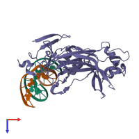 PDB entry 2evf coloured by chain, top view.