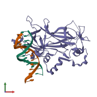 PDB entry 2evi coloured by chain, front view.