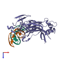 PDB entry 2evj coloured by chain, top view.