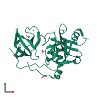 PDB entry 2evr coloured by chain, front view.