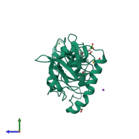 PDB entry 2evr coloured by chain, side view.