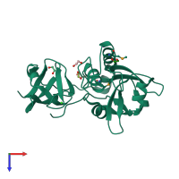 PDB entry 2evr coloured by chain, top view.