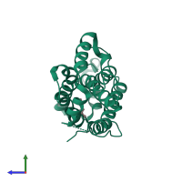PDB entry 2evt coloured by chain, side view.