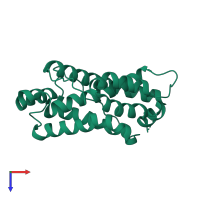 PDB entry 2evt coloured by chain, top view.