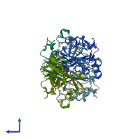 PDB entry 2evv coloured by chain, side view.