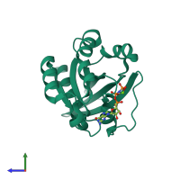 PDB entry 2ew1 coloured by chain, side view.