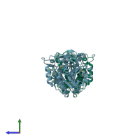PDB entry 2ew2 coloured by chain, side view.