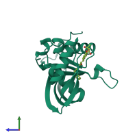 PDB entry 2ew5 coloured by chain, side view.