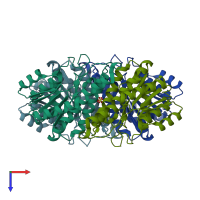 PDB entry 2ew8 coloured by chain, top view.