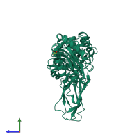 PDB entry 2ex2 coloured by chain, side view.