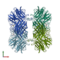 PDB entry 2exi coloured by chain, front view.