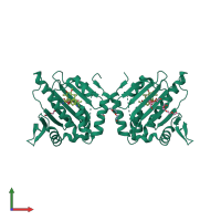 Homo dimeric assembly 1 of PDB entry 2exl coloured by chemically distinct molecules, front view.