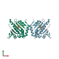 PDB entry 2exl coloured by chain, front view.