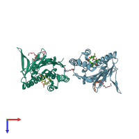 PDB entry 2exl coloured by chain, top view.