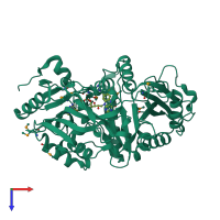 PDB entry 2exr coloured by chain, top view.