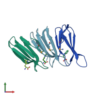 PDB entry 2exs coloured by chain, front view.