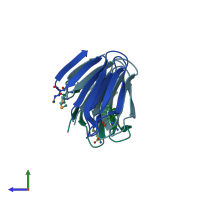 PDB entry 2exs coloured by chain, side view.