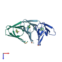 PDB entry 2exs coloured by chain, top view.