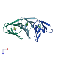 PDB entry 2ext coloured by chain, top view.