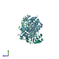 PDB entry 2exx coloured by chain, side view.