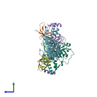 PDB entry 2ey4 coloured by chain, side view.