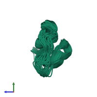 PDB entry 2eyd coloured by chain, ensemble of 20 models, side view.